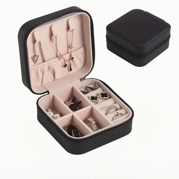 Black Compact PU Leather Waterproof  Jewelry Organizer Box with Zipper -… - Picture 2 of 7
